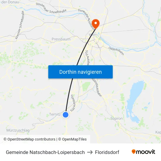 Gemeinde Natschbach-Loipersbach to Floridsdorf map