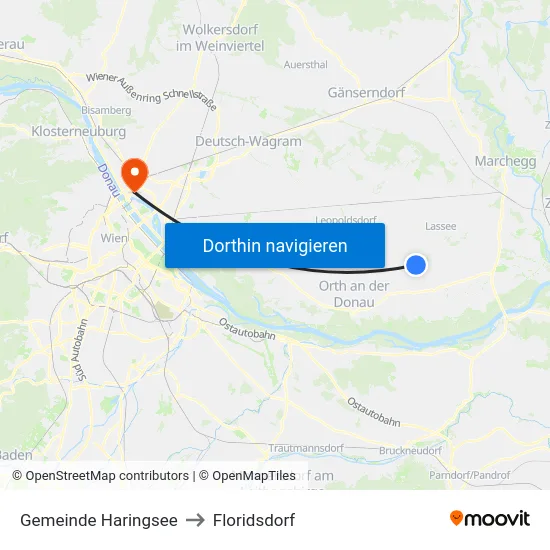 Gemeinde Haringsee to Floridsdorf map