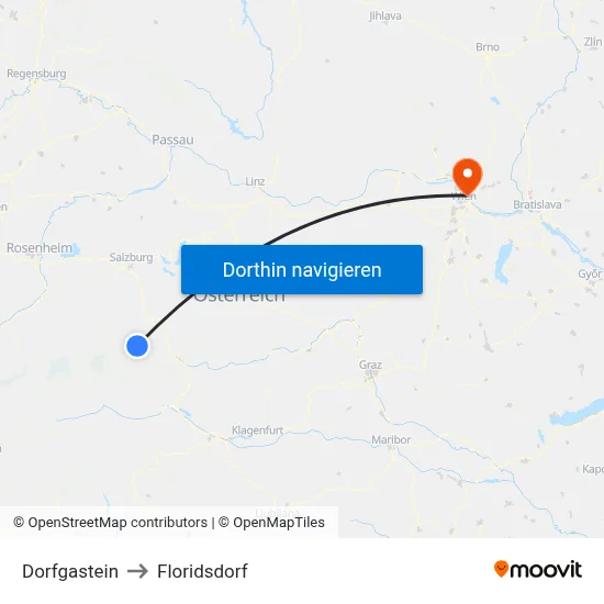 Dorfgastein to Floridsdorf map
