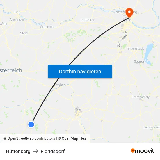 Hüttenberg to Floridsdorf map
