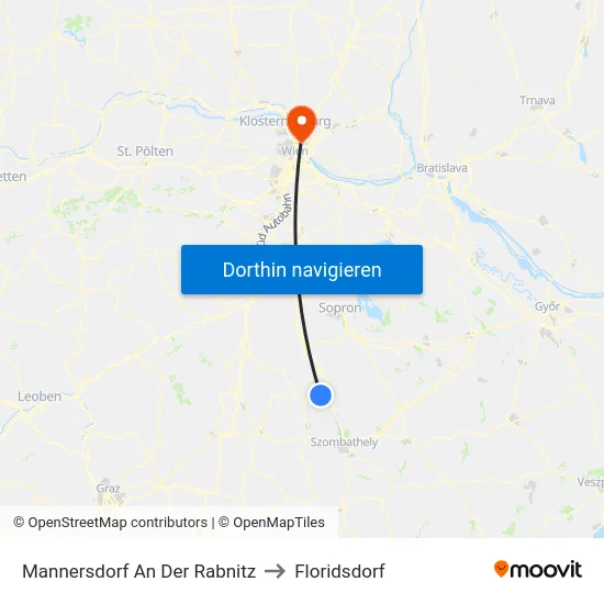 Mannersdorf An Der Rabnitz to Floridsdorf map