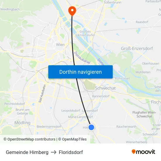 Gemeinde Himberg to Floridsdorf map