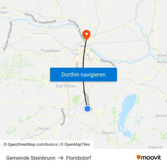 Gemeinde Steinbrunn to Floridsdorf map