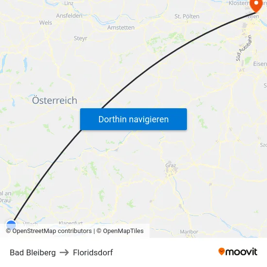 Bad Bleiberg to Floridsdorf map