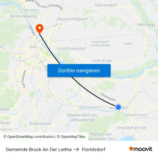 Gemeinde Bruck An Der Leitha to Floridsdorf map