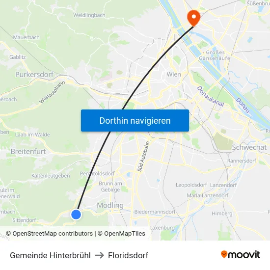 Gemeinde Hinterbrühl to Floridsdorf map