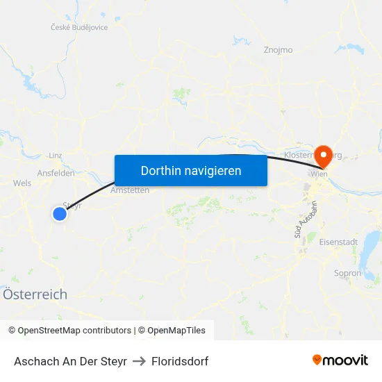 Aschach An Der Steyr to Floridsdorf map