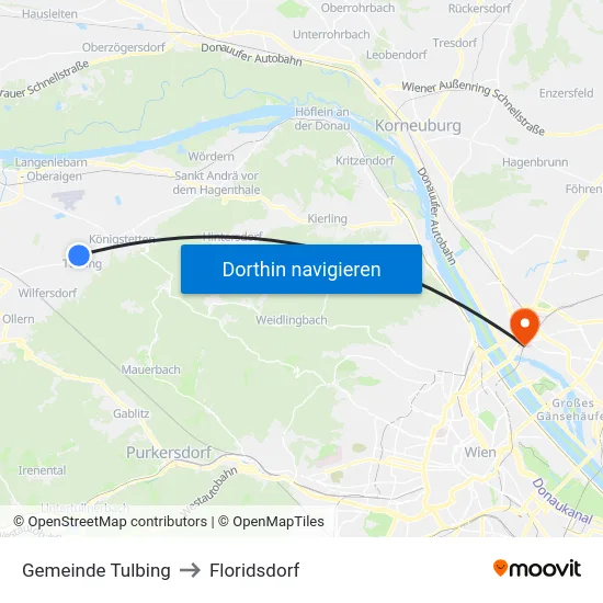 Gemeinde Tulbing to Floridsdorf map