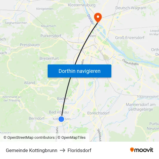 Gemeinde Kottingbrunn to Floridsdorf map