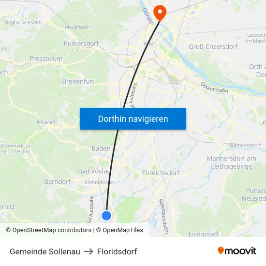 Gemeinde Sollenau to Floridsdorf map
