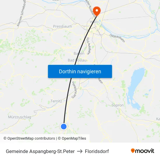 Gemeinde Aspangberg-St.Peter to Floridsdorf map