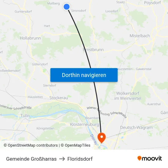 Gemeinde Großharras to Floridsdorf map