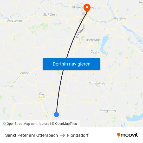 Sankt Peter am Ottersbach to Floridsdorf map