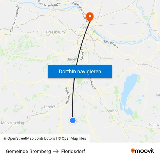 Gemeinde Bromberg to Floridsdorf map