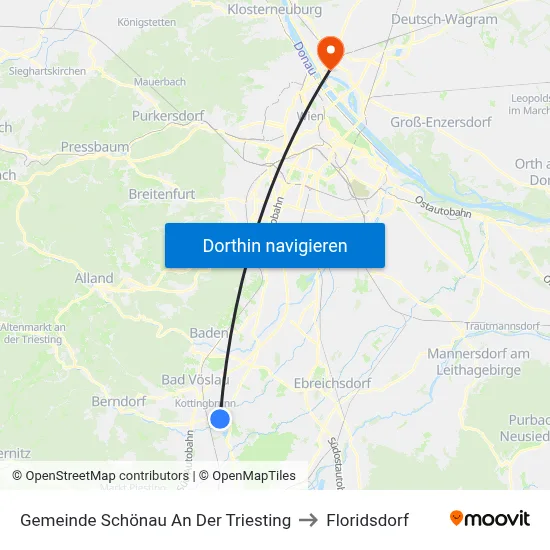 Gemeinde Schönau An Der Triesting to Floridsdorf map