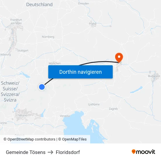 Gemeinde Tösens to Floridsdorf map