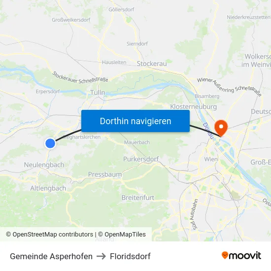 Gemeinde Asperhofen to Floridsdorf map