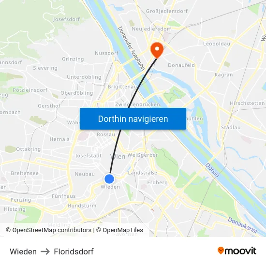 Wieden to Floridsdorf map