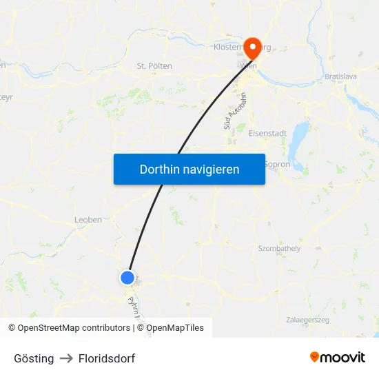 Gösting to Floridsdorf map