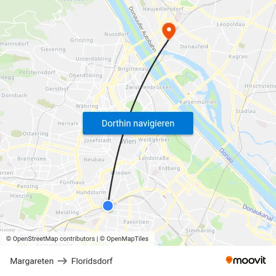 Margareten to Floridsdorf map