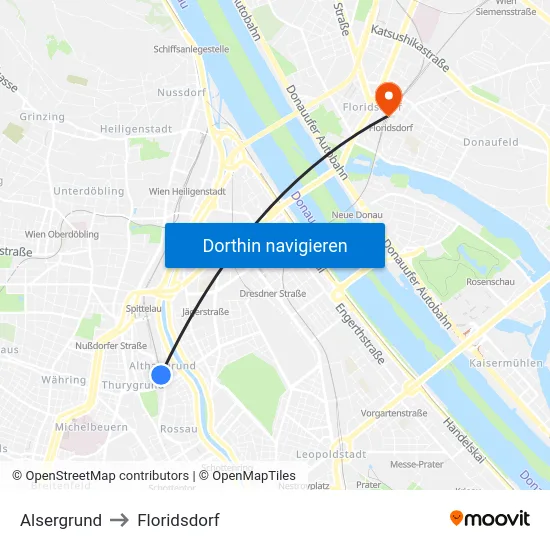 Alsergrund to Floridsdorf map