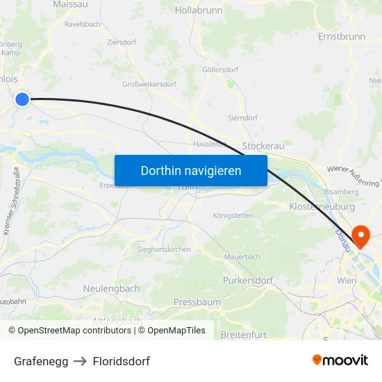 Grafenegg to Floridsdorf map