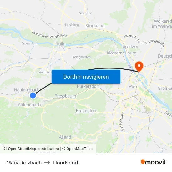Maria Anzbach to Floridsdorf map