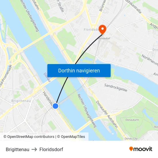 Brigittenau to Floridsdorf map