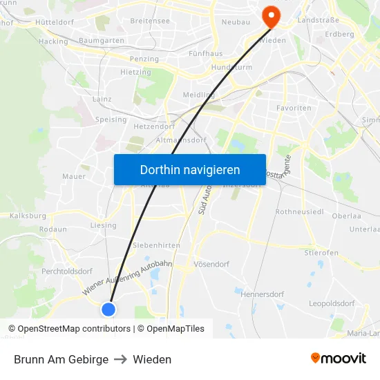 Brunn Am Gebirge to Wieden map