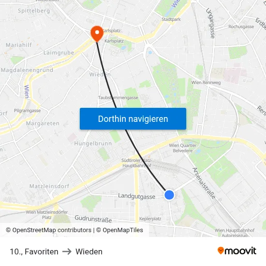 10., Favoriten to Wieden map