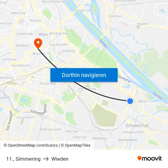 11., Simmering to Wieden map