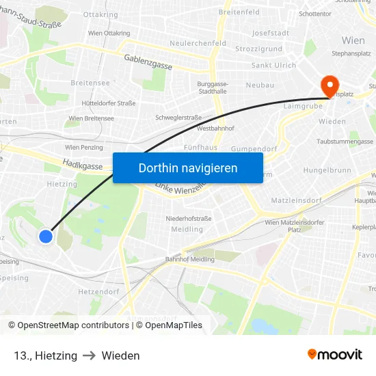 13., Hietzing to Wieden map