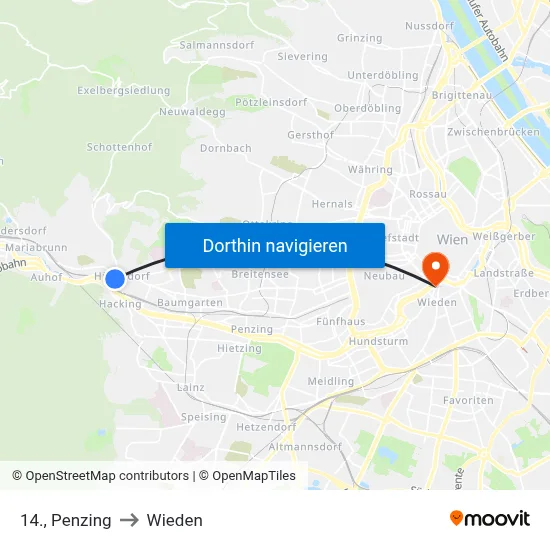 14., Penzing to Wieden map