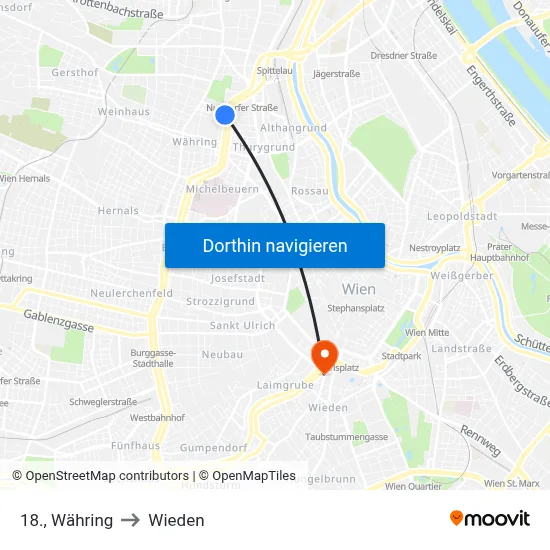 18., Währing to Wieden map