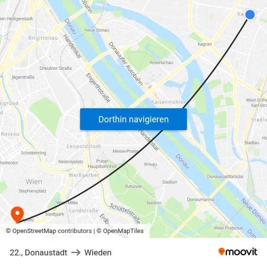 22., Donaustadt to Wieden map