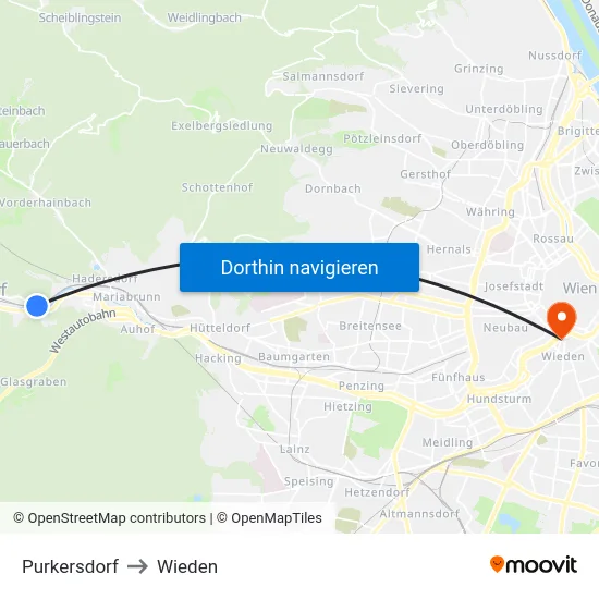 Purkersdorf to Wieden map