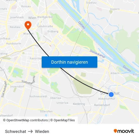 Schwechat to Wieden map