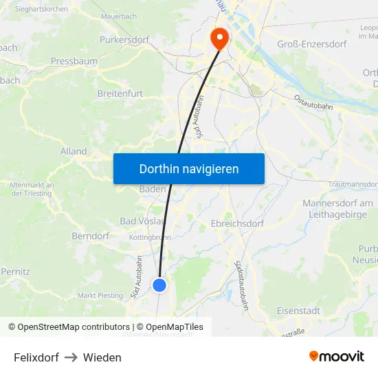 Felixdorf to Wieden map