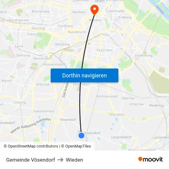 Gemeinde Vösendorf to Wieden map