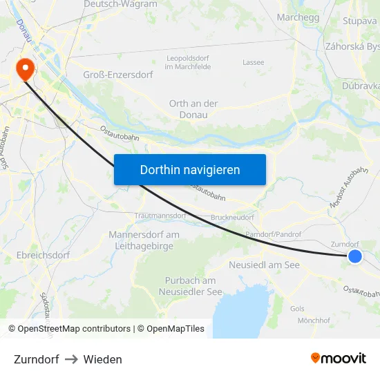 Zurndorf to Wieden map