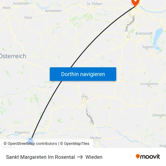 Sankt Margareten Im Rosental to Wieden map
