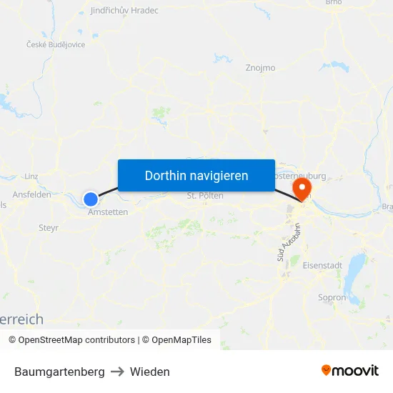 Baumgartenberg to Wieden map