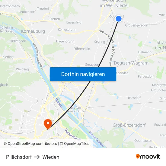 Pillichsdorf to Wieden map