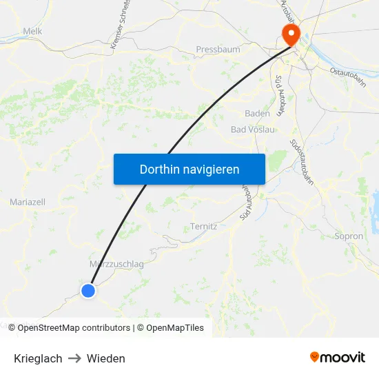 Krieglach to Wieden map
