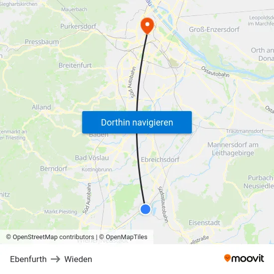 Ebenfurth to Wieden map