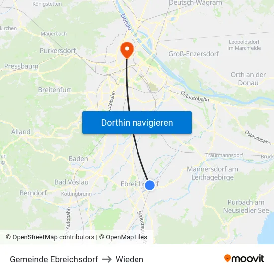 Gemeinde Ebreichsdorf to Wieden map