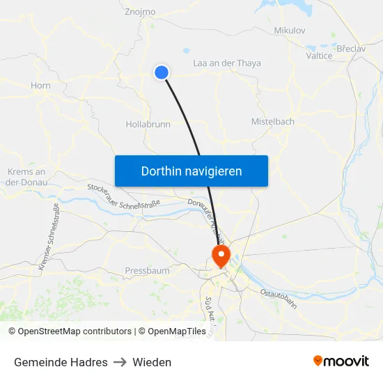 Gemeinde Hadres to Wieden map