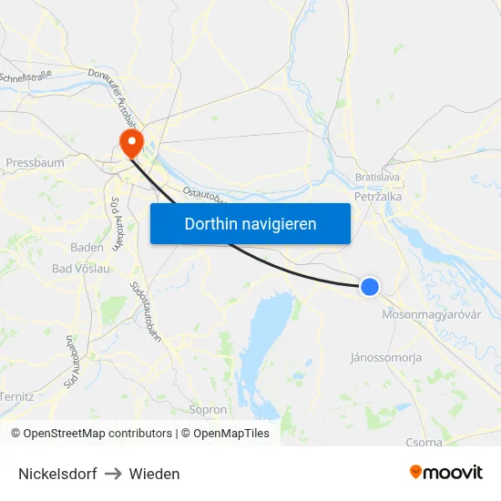 Nickelsdorf to Wieden map