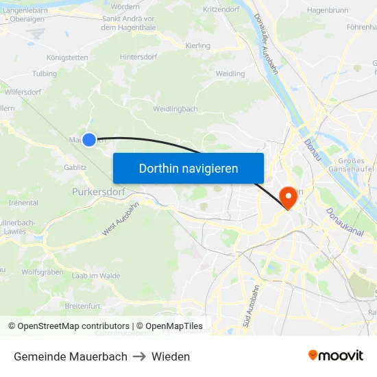 Gemeinde Mauerbach to Wieden map
