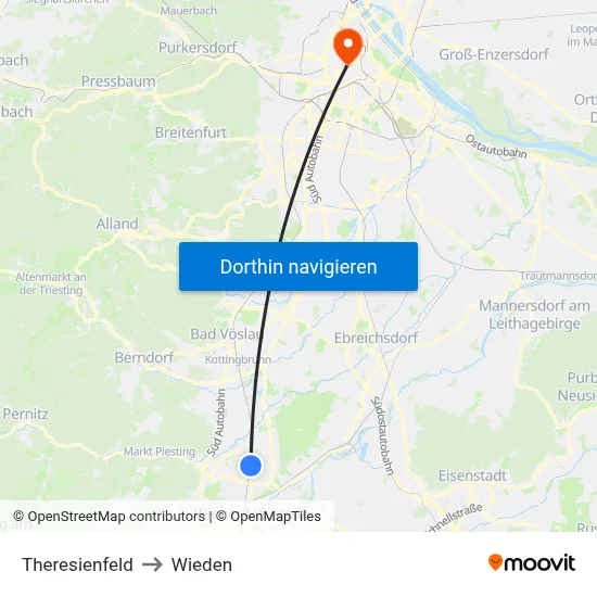 Theresienfeld to Wieden map